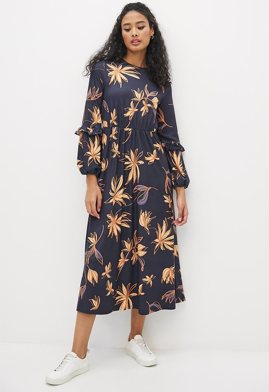 edit - Frilly knit fit & flare midi - ink scribble