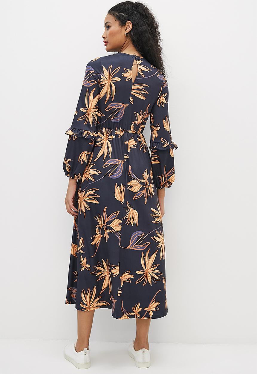 edit - Frilly knit fit & flare midi - ink scribble