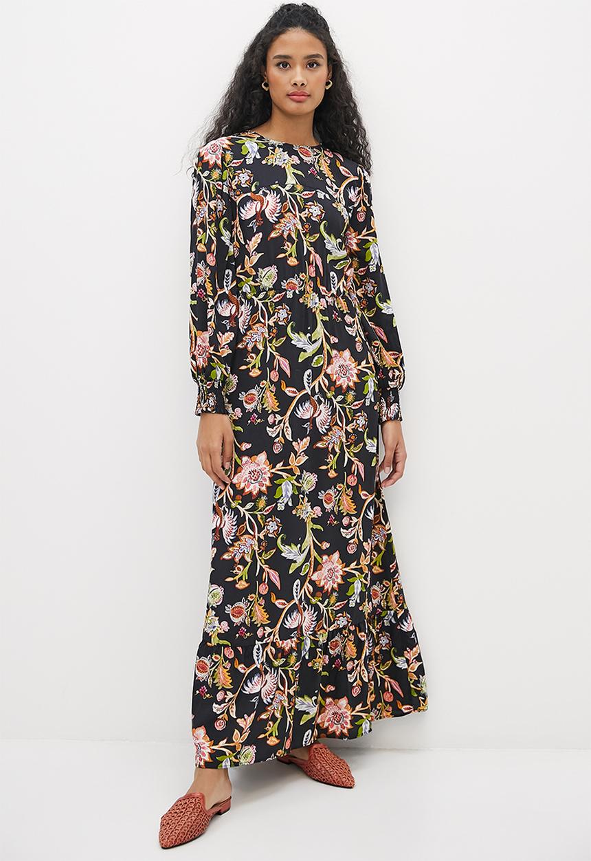 edit - Shirred balloon sleeve femme maxi - multi boho