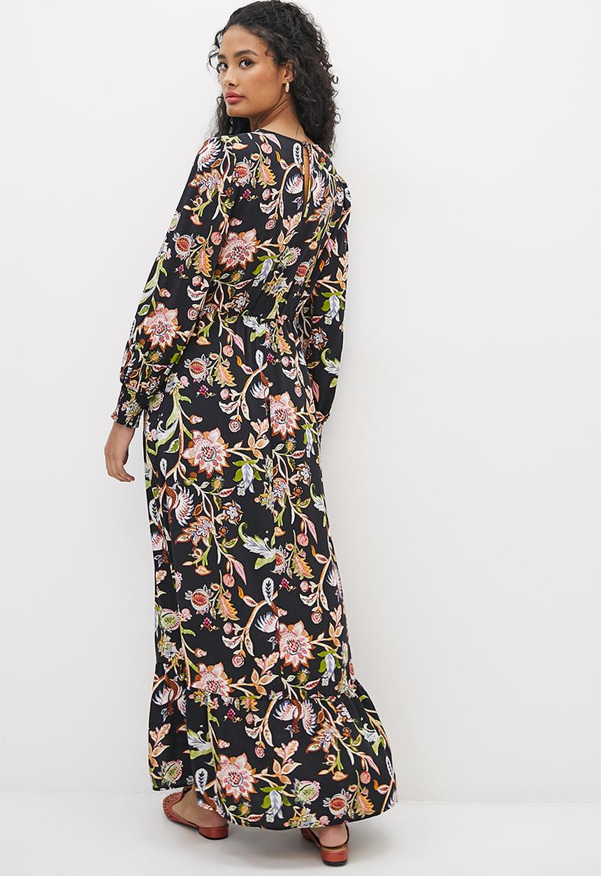 edit - Shirred balloon sleeve femme maxi - multi boho