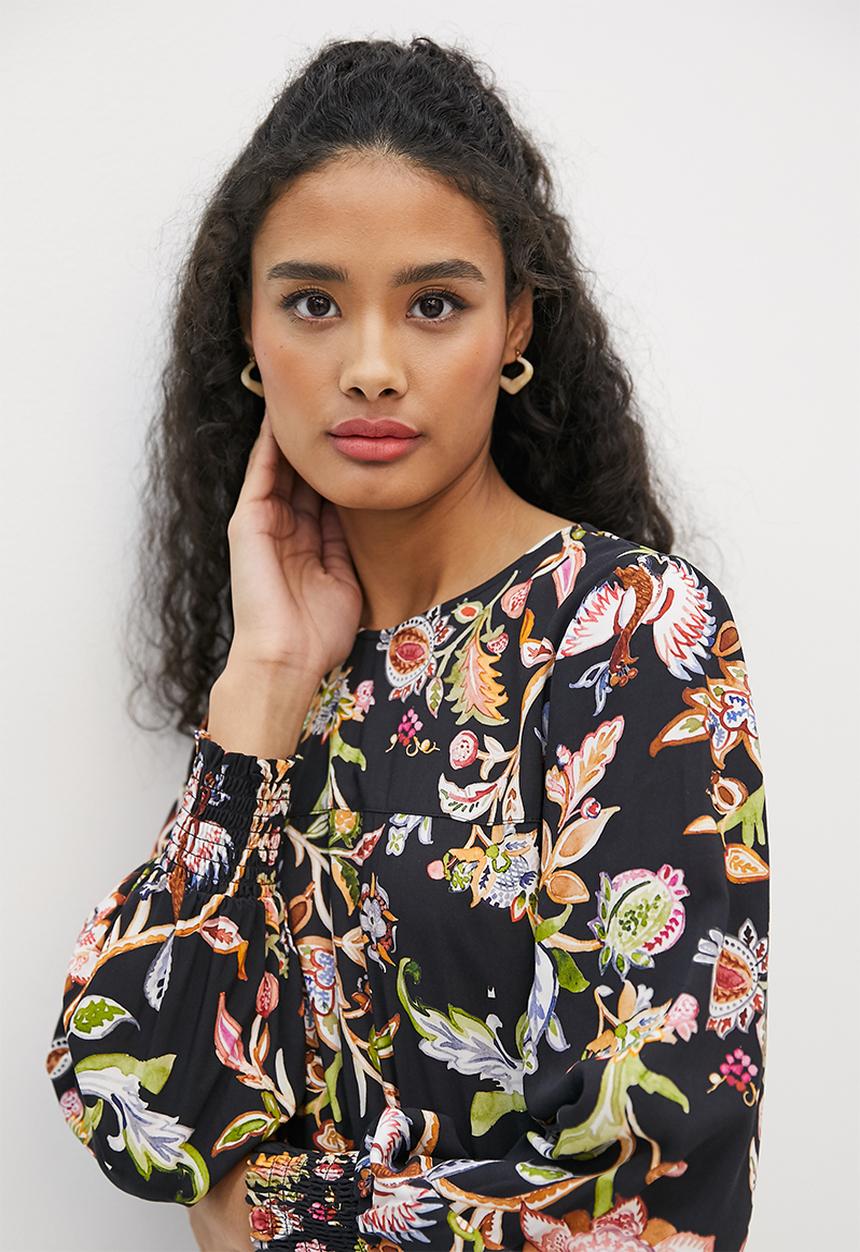 edit - Shirred balloon sleeve femme maxi - multi boho