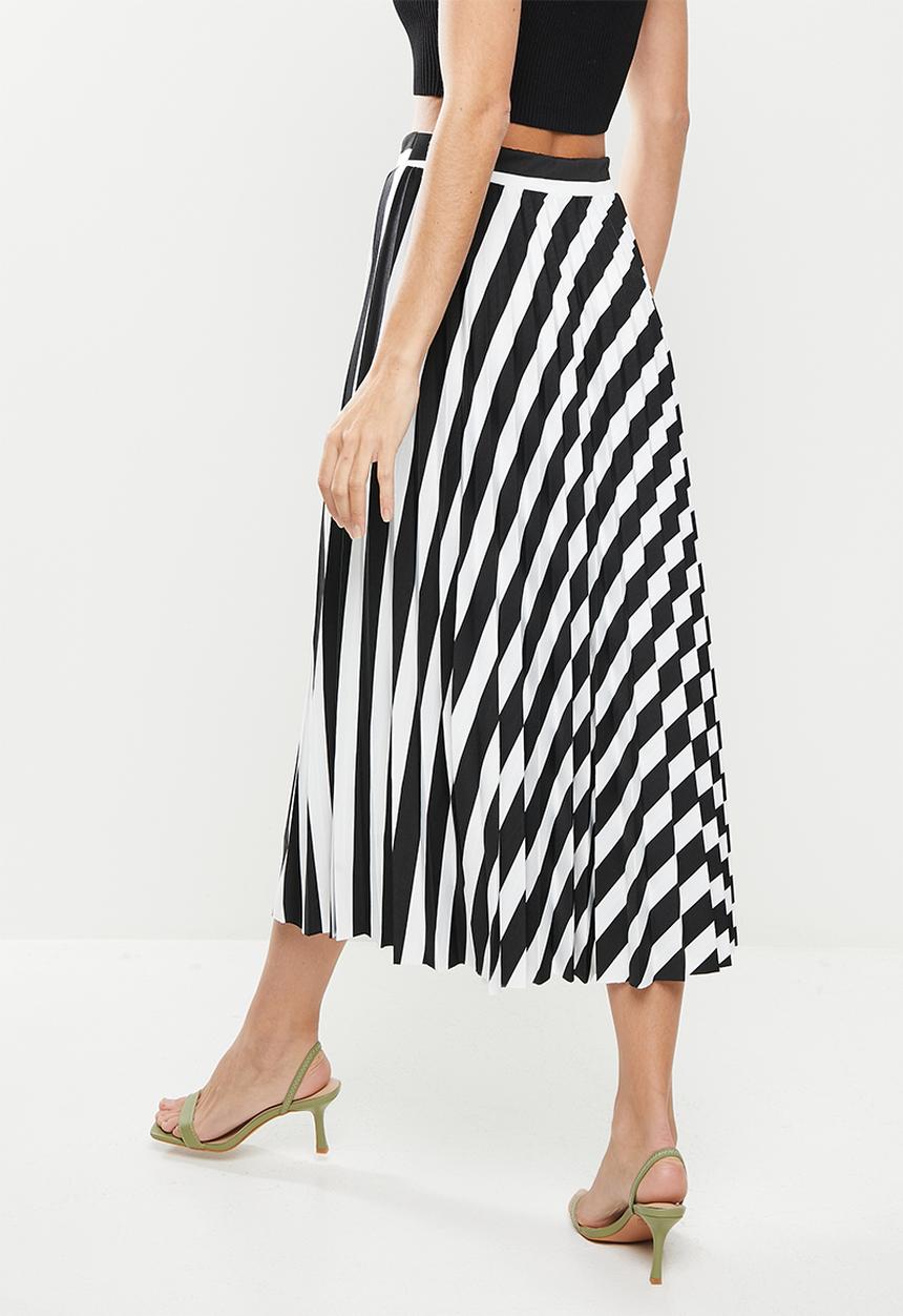 Me&B - Elasticated sunray pleated skirt - black & white