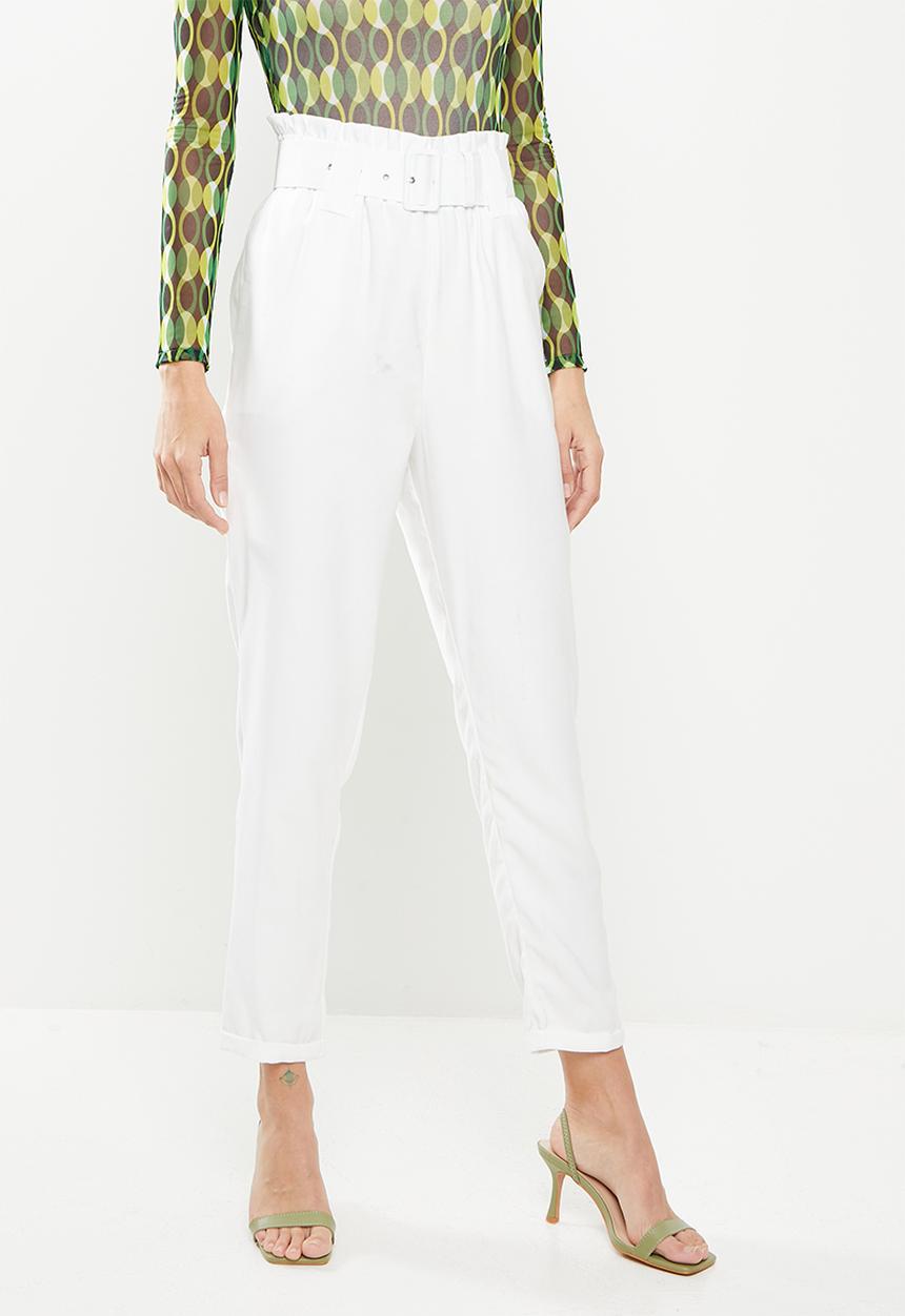 Me&B - Elastic easy pant with fabric covered belt - white