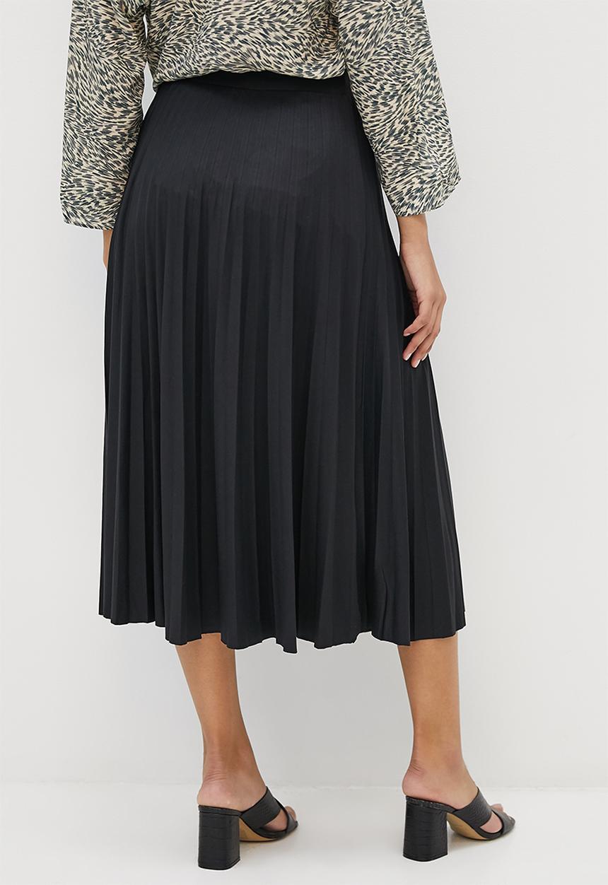 edit - Pleated knit midaxi skirt - black