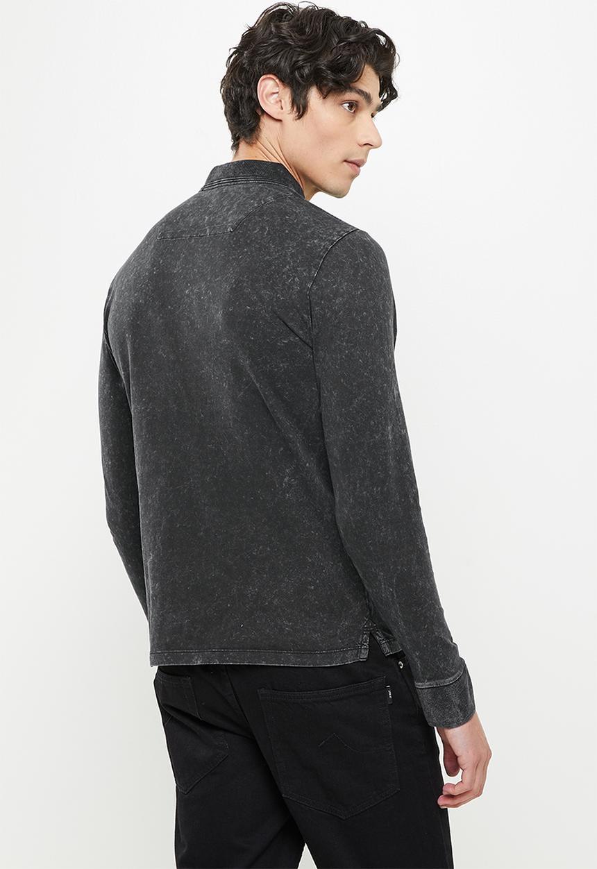 Replay - Replay long sleeve washed golfer - charcoal
