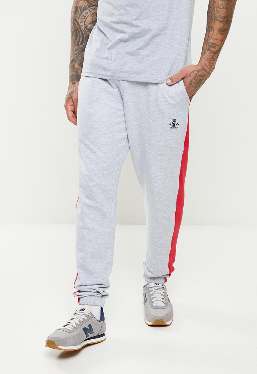 Original Penguin - Stripe fleece sweatpant - rain heather & red
