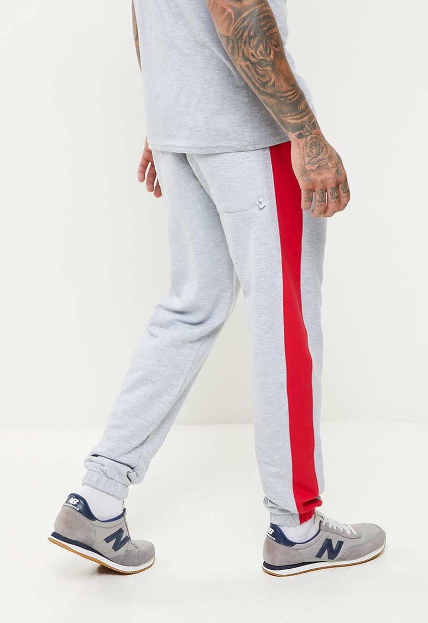 Original Penguin - Stripe fleece sweatpant - rain heather & red