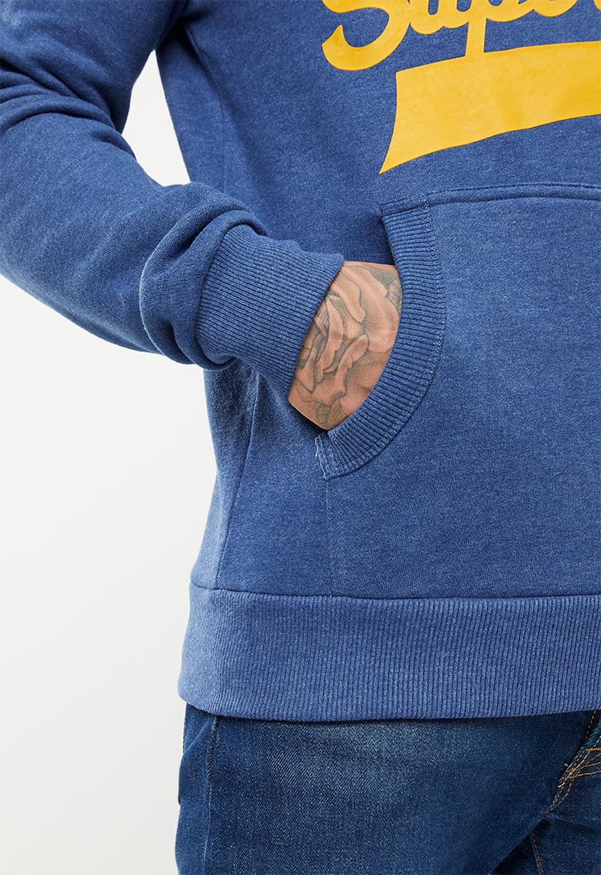 Superdry. - Script style col hoodie - rich blue marl