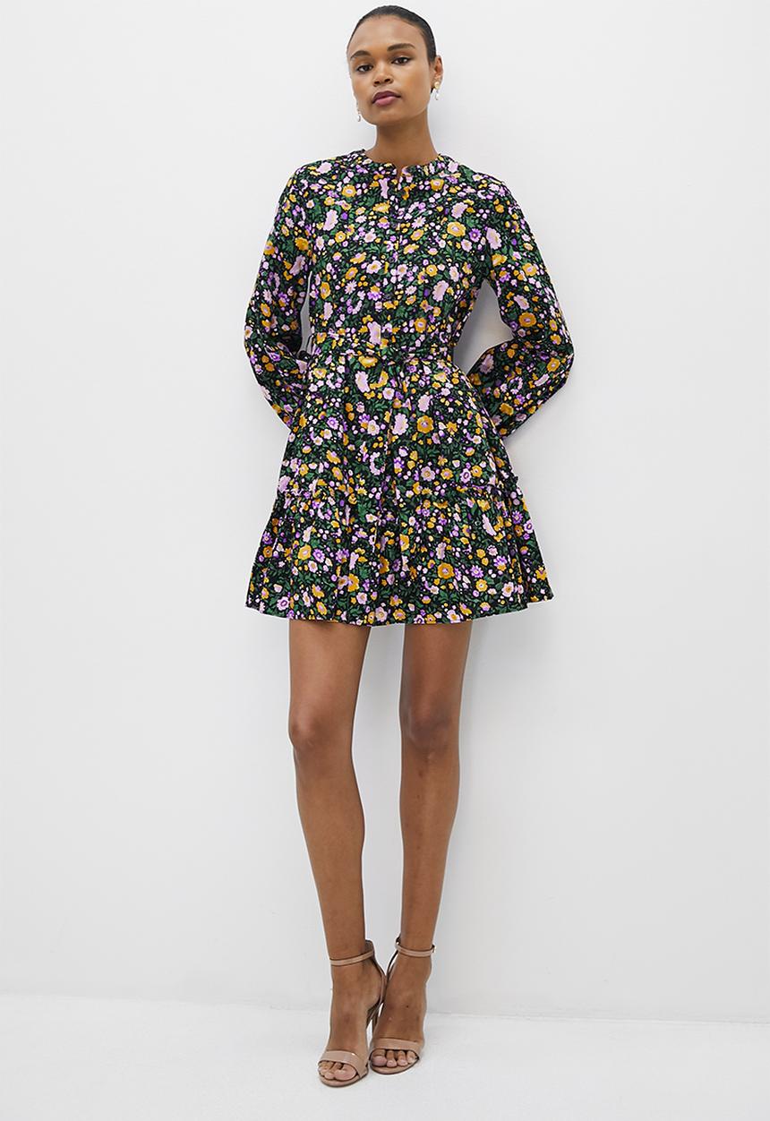 MILLA - Button down fit and flare mini dress - black floral printing