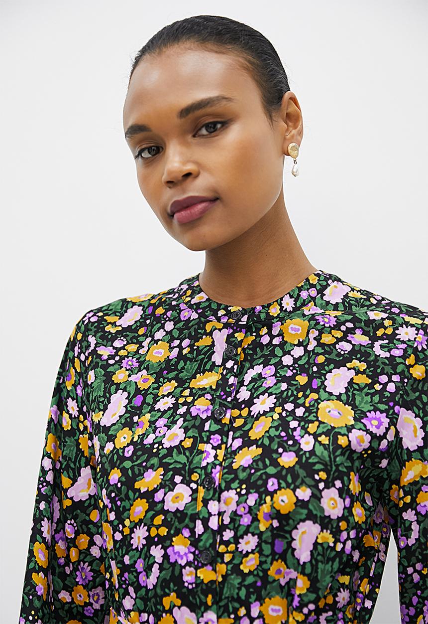 MILLA - Button down fit and flare mini dress - black floral printing