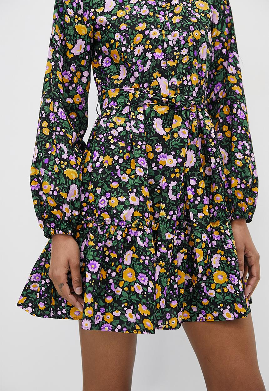 MILLA - Button down fit and flare mini dress - black floral printing