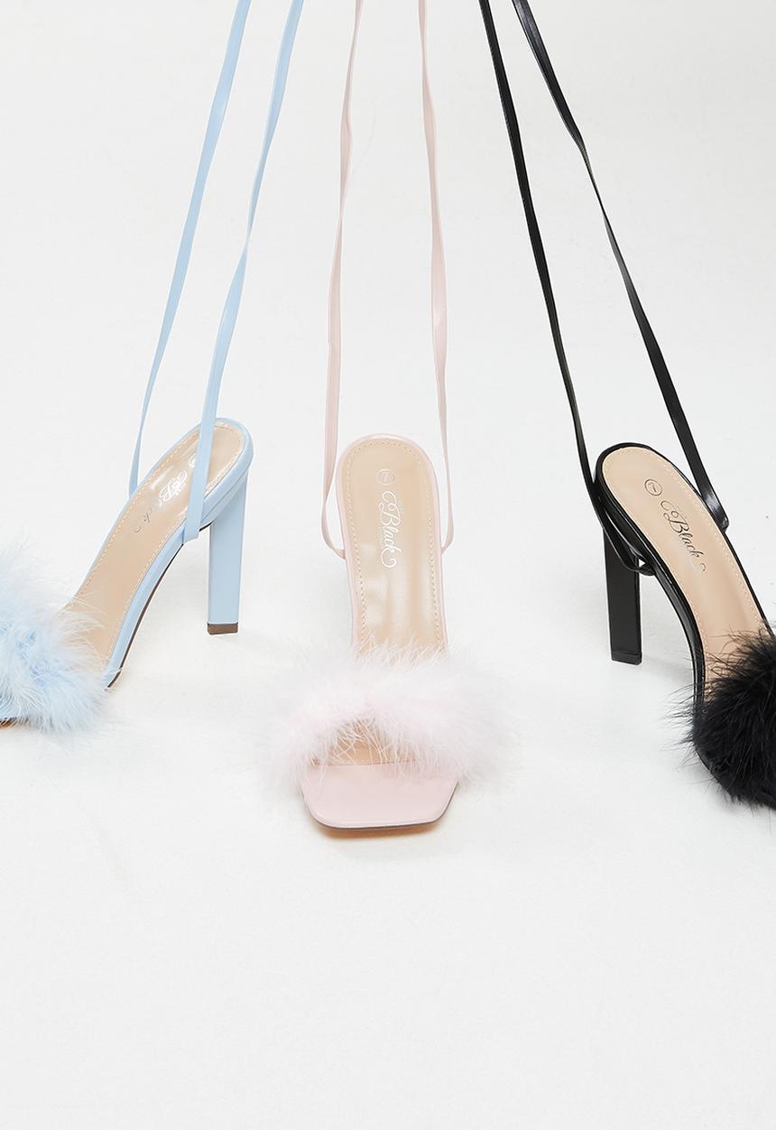 Miss Black - Feather1 ankle tie block heel - pink