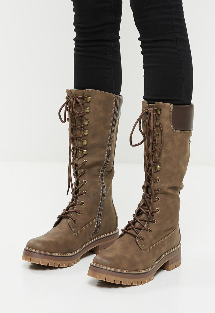 Miss Black - Fox4 knee length lace-up boot - brown 