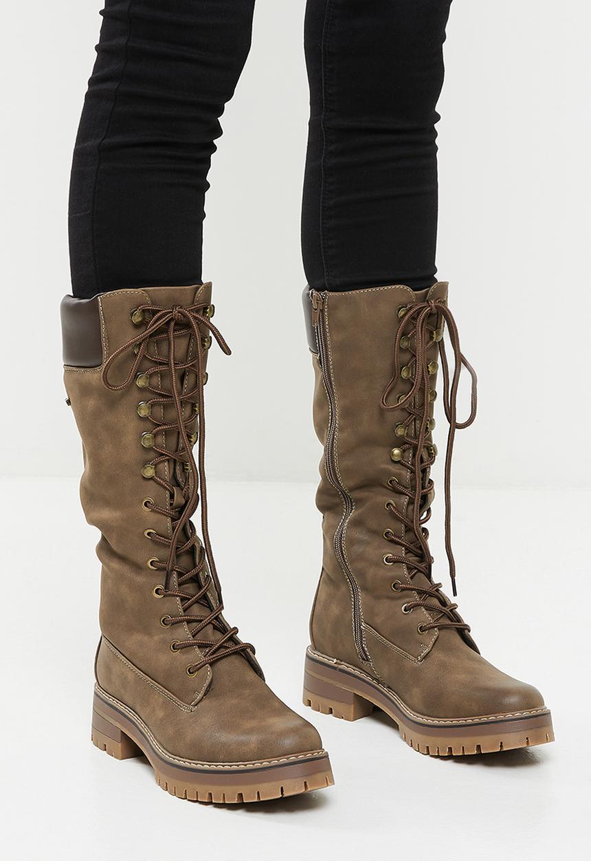 Miss Black - Fox4 knee length lace-up boot - brown 