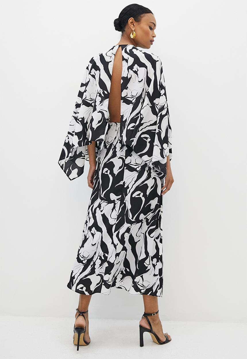 MILLA - Caped sleeve dress - black & white