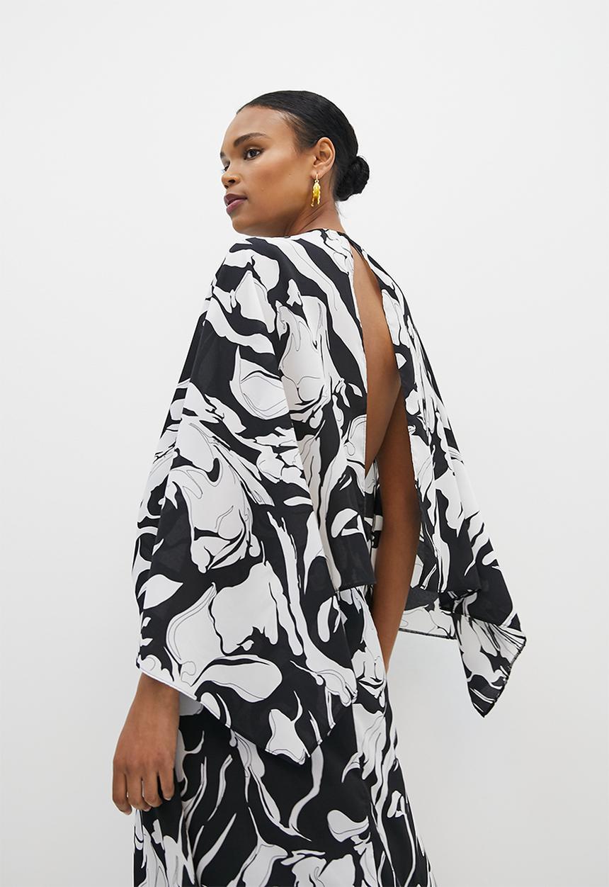 MILLA - Caped sleeve dress - black & white