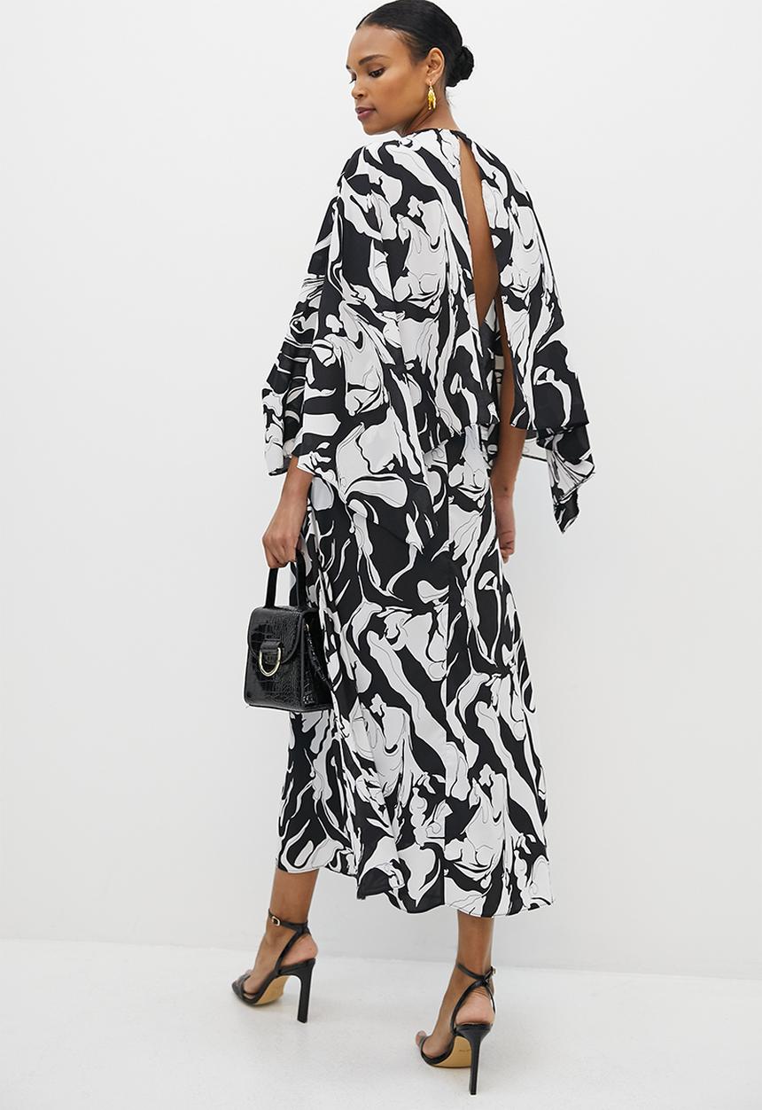 MILLA - Caped sleeve dress - black & white