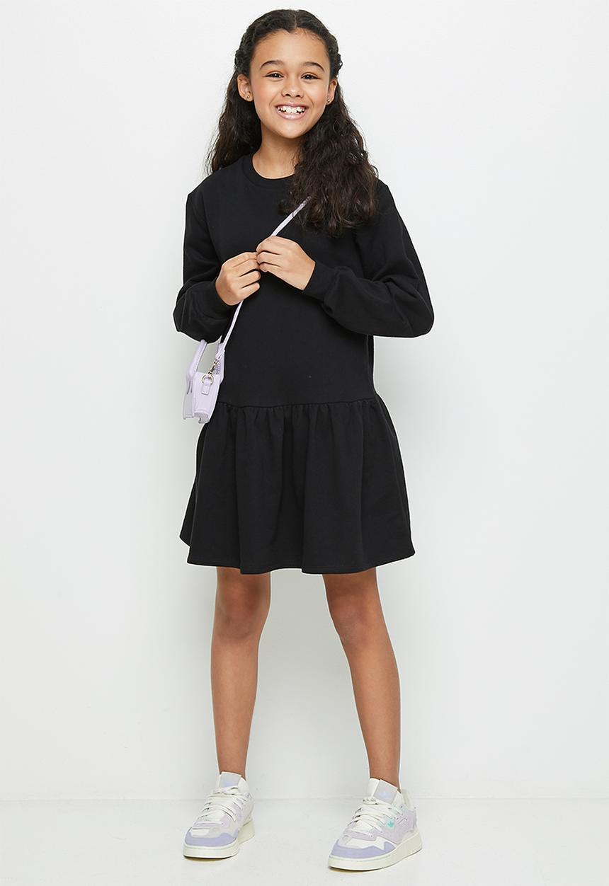 Rebel Republic - Plain tiered fleece dress - black