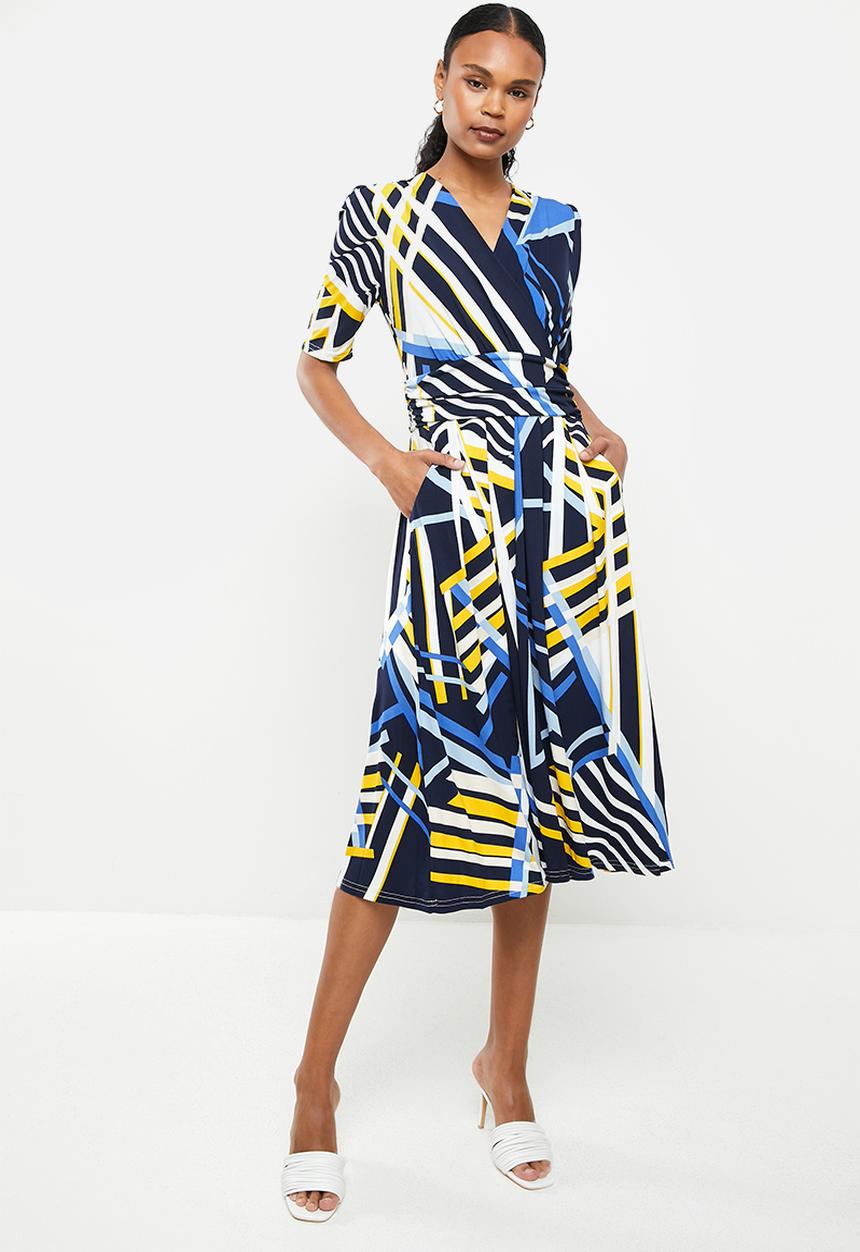 Stella Morgan - Geometric printed knit dress - blue black multi 