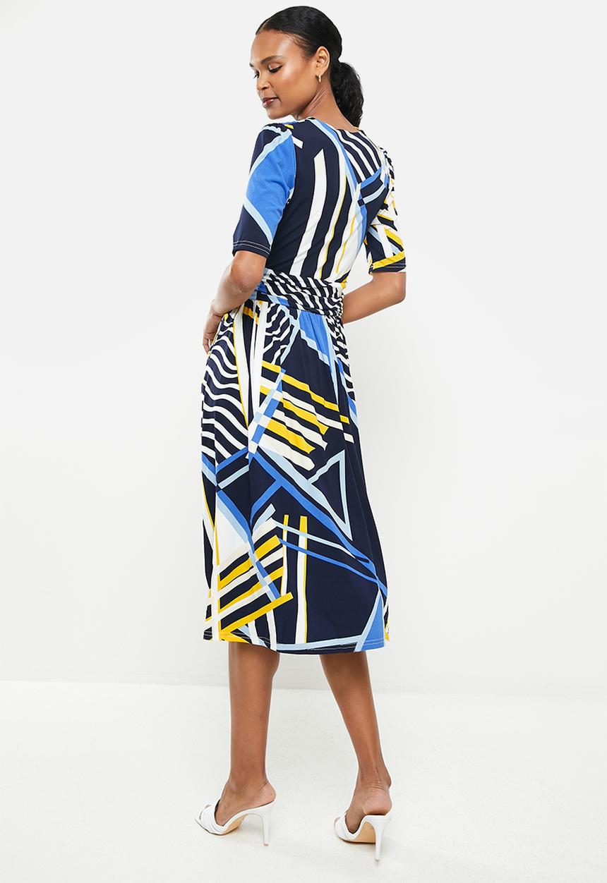 Stella Morgan - Geometric printed knit dress - blue black multi 