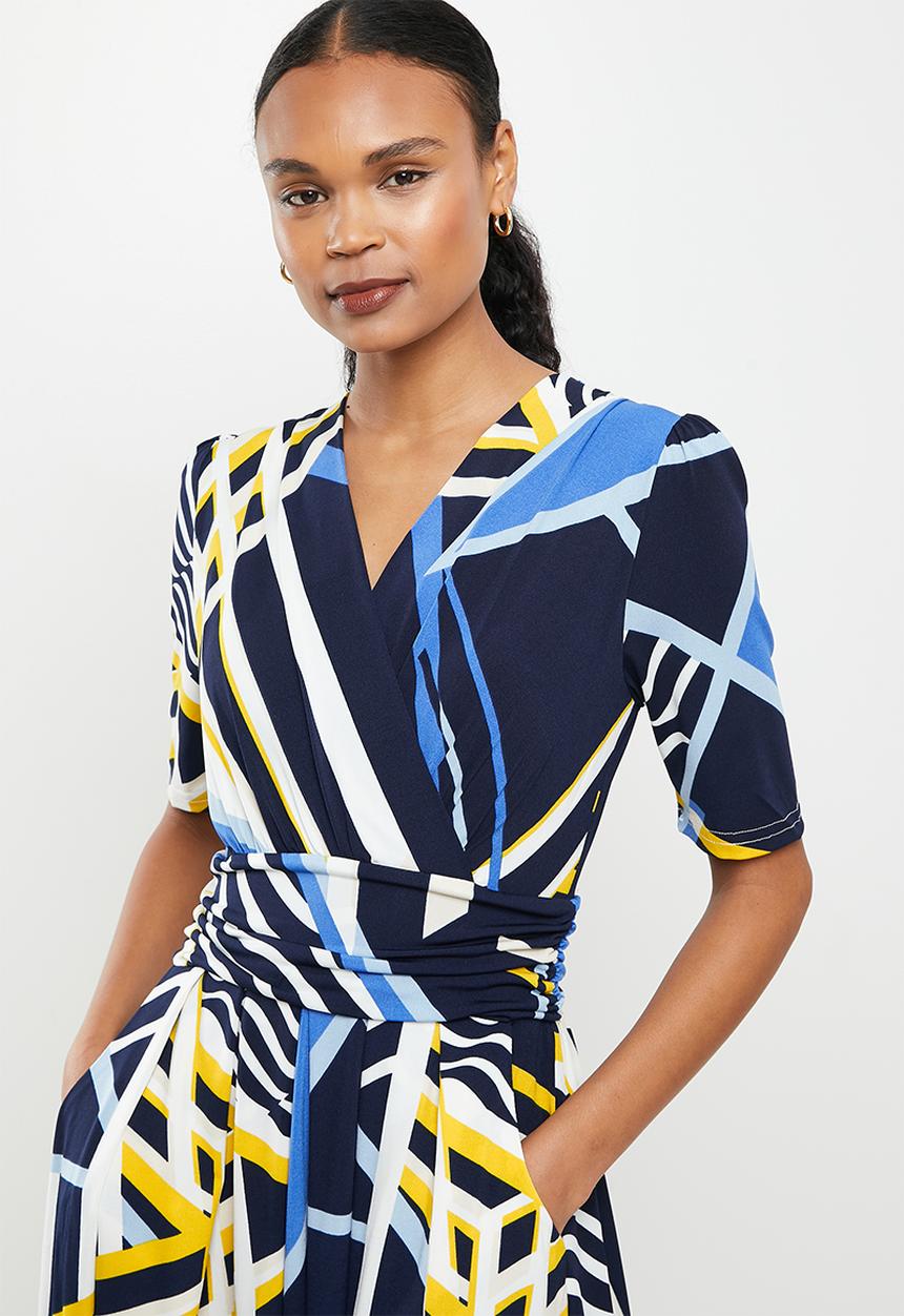 Stella Morgan - Geometric printed knit dress - blue black multi 