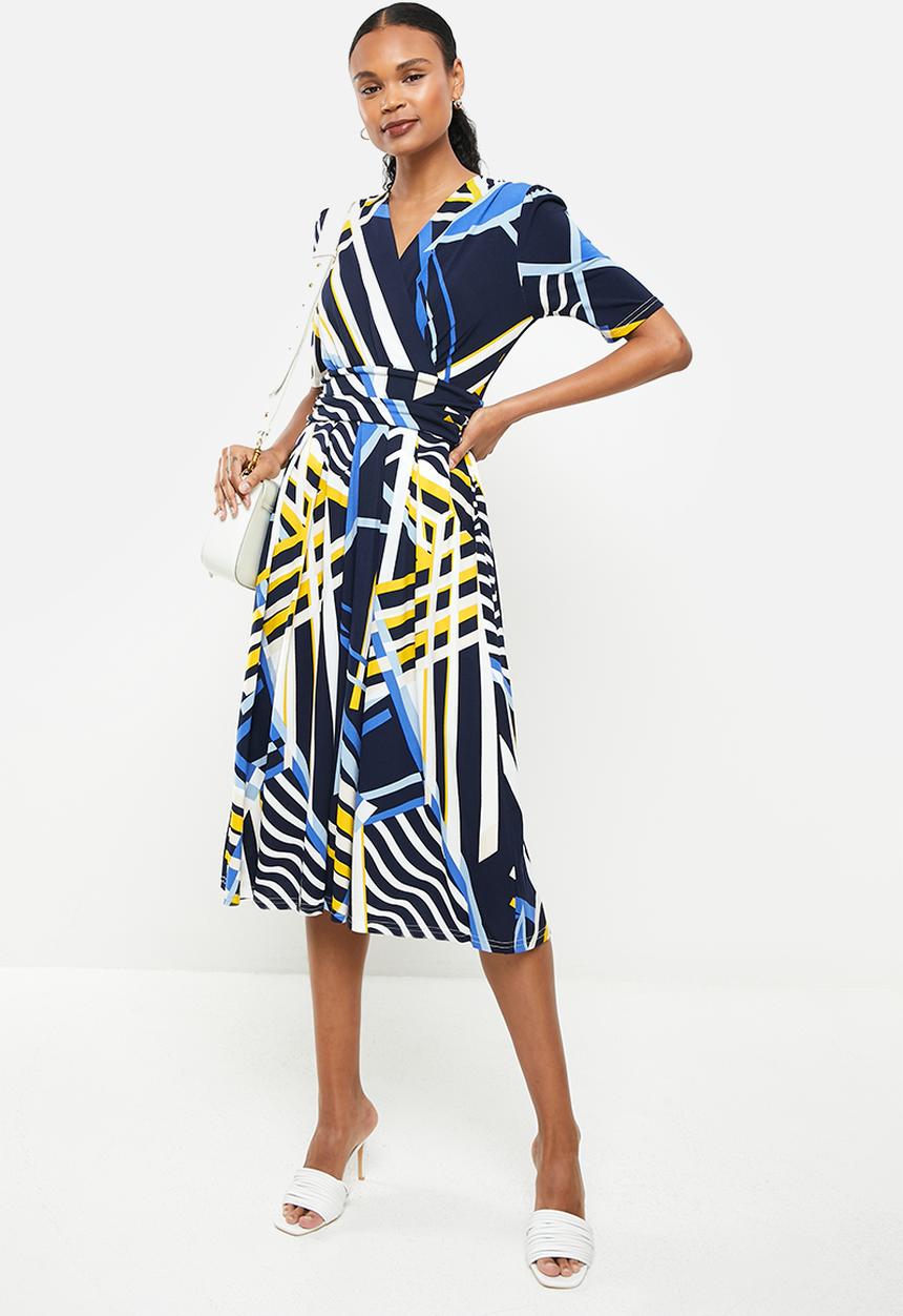 Stella Morgan - Geometric printed knit dress - blue black multi 