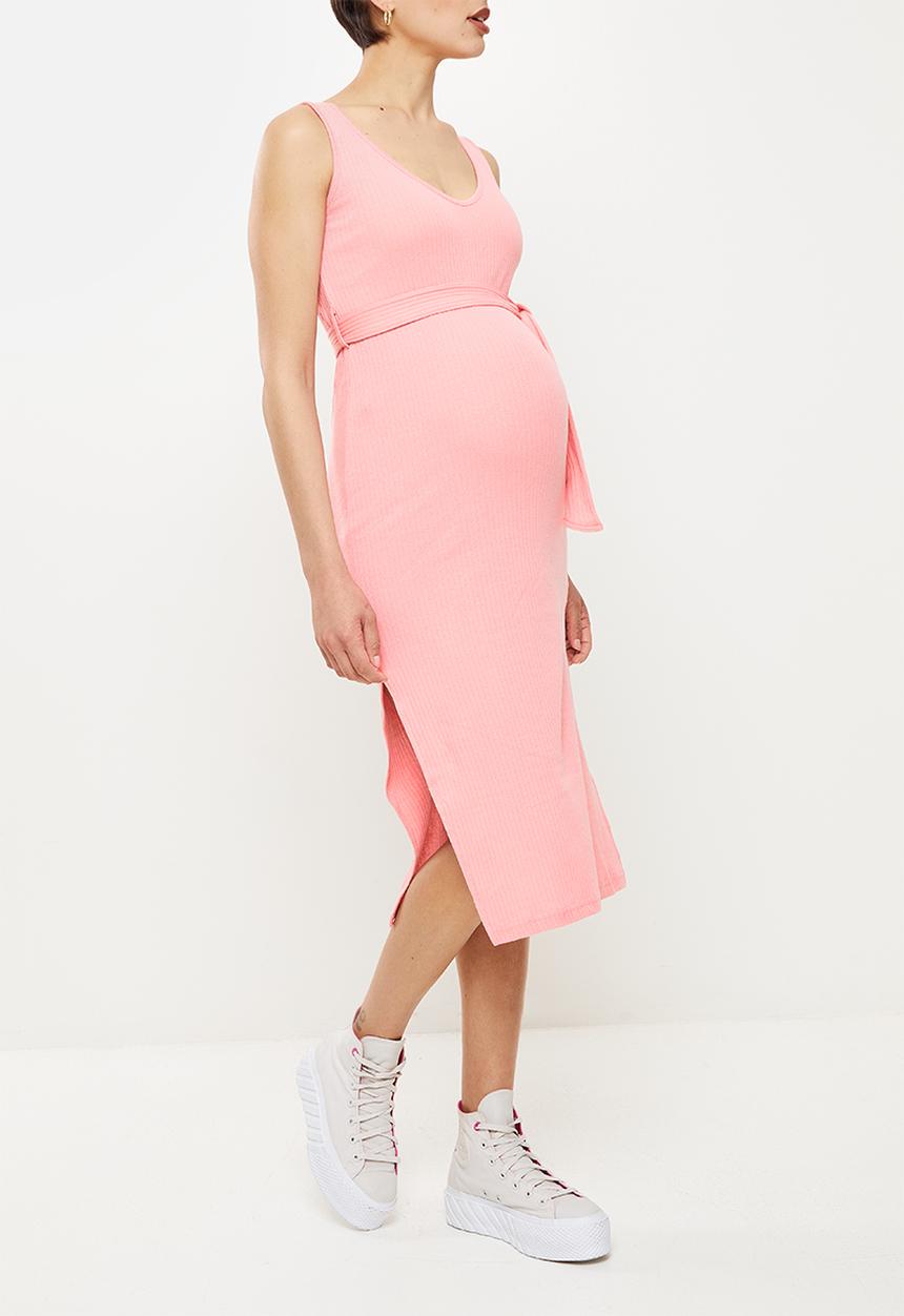 Missguided - Maternity rib belted sidesplit dress - pink