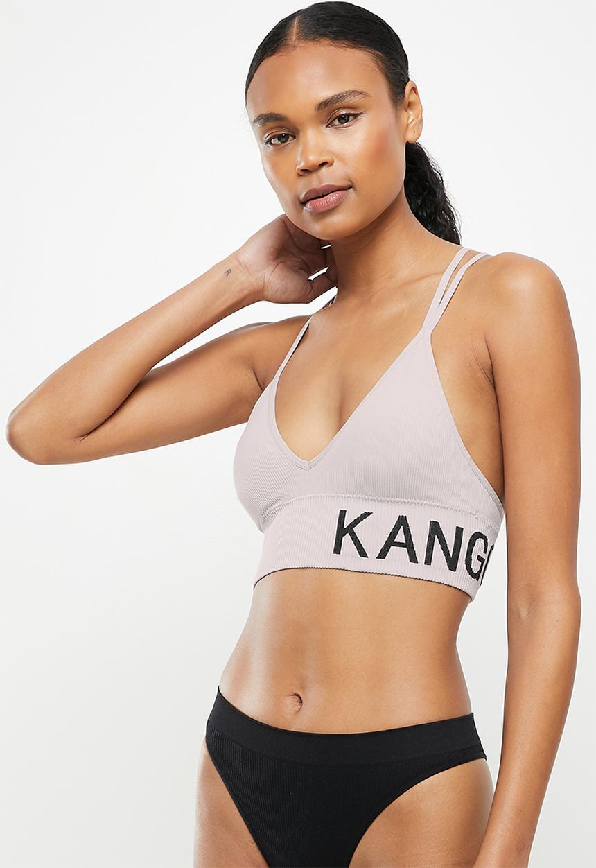 KANGOL - Seamless lace t-back crop - light grey & charcoal