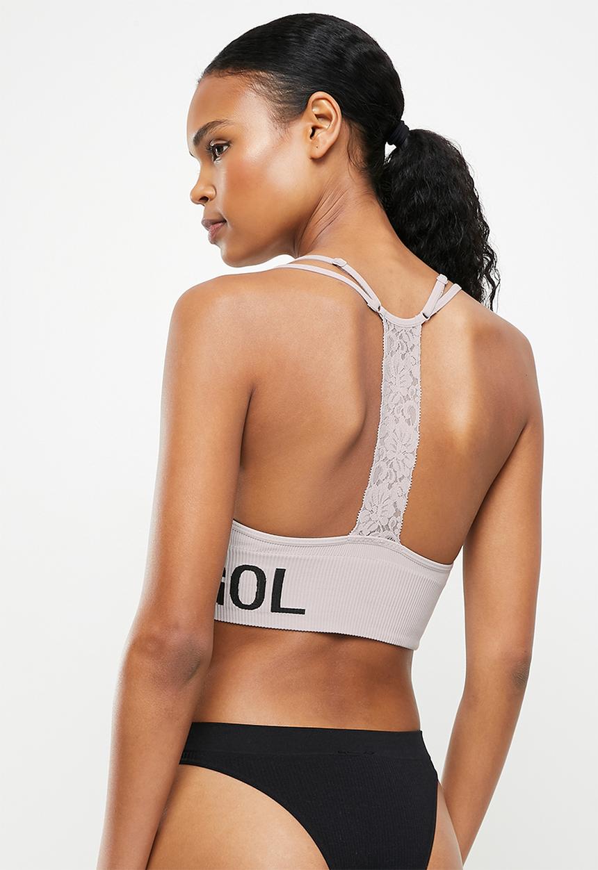 KANGOL - Seamless lace t-back crop - light grey & charcoal