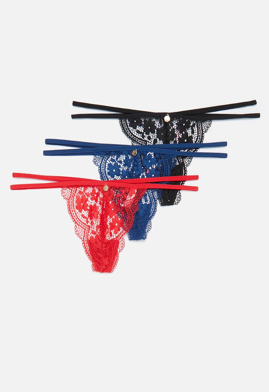 KANGOL - 3-Pack strappy lace t-string - multi