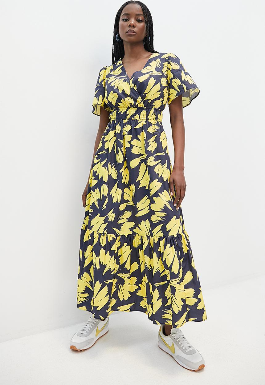 Superbalist - Fit and flare midi - yellow mono leaf
