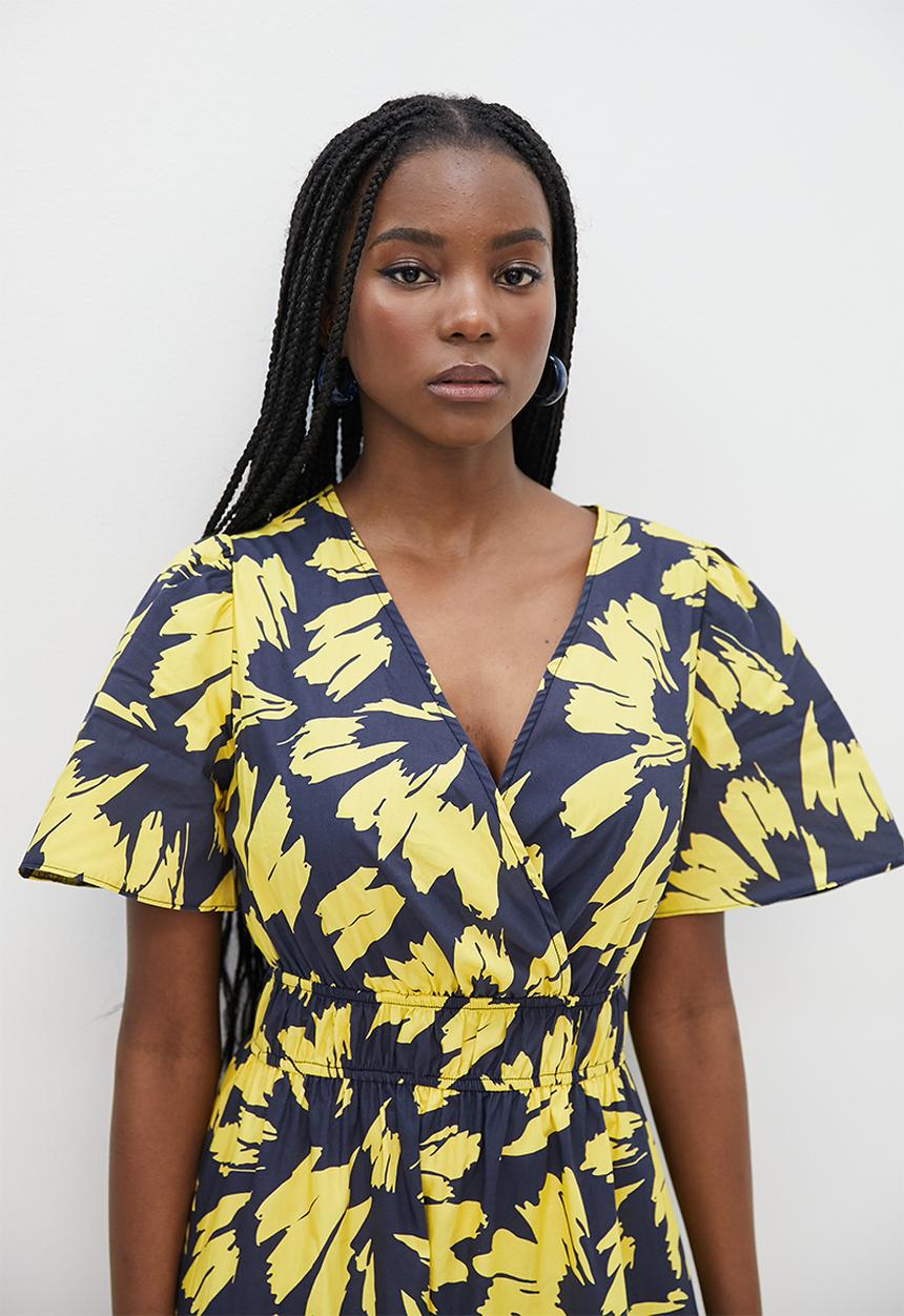 Superbalist - Fit and flare midi - yellow mono leaf