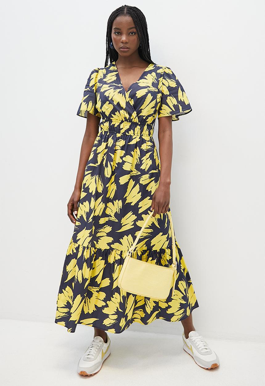 Superbalist - Fit and flare midi - yellow mono leaf