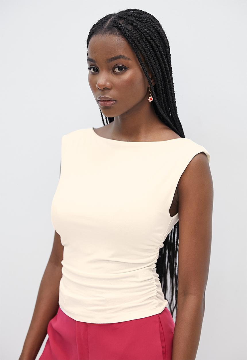VELVET - Extend sleeve top with ruching detail - milk