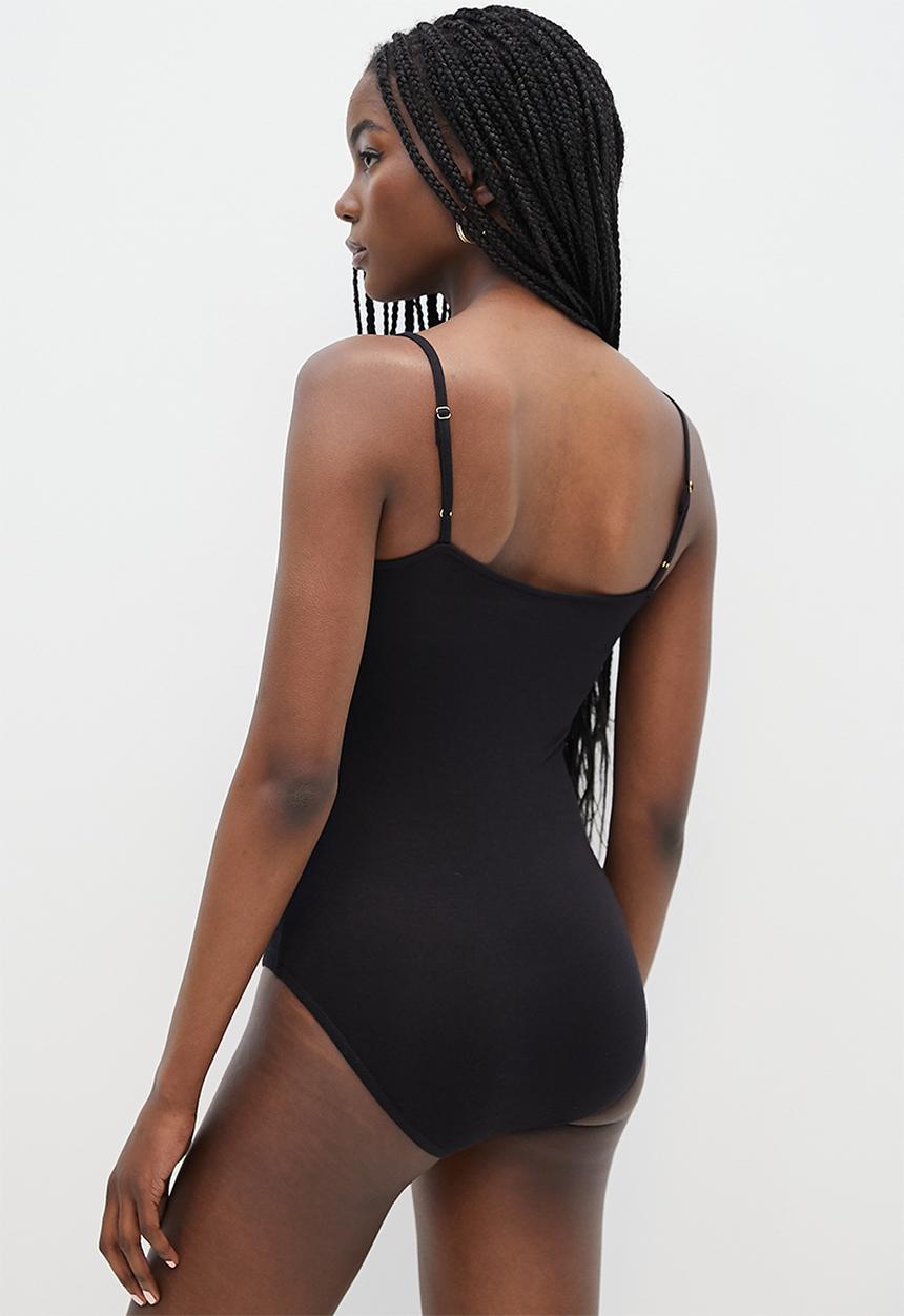 VELVET - Mesh ruching strappy bodysuit - black