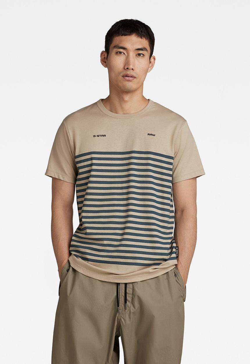 G-STAR - Placed stripe gr r t - westpoint khaki/nitro stripe