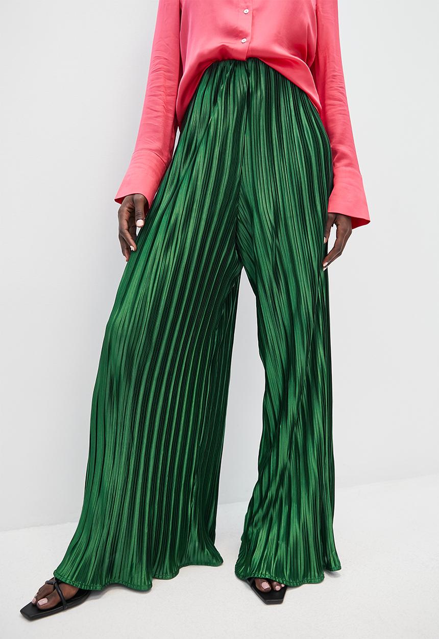 VELVET - Satin pleated palazzo pants - green