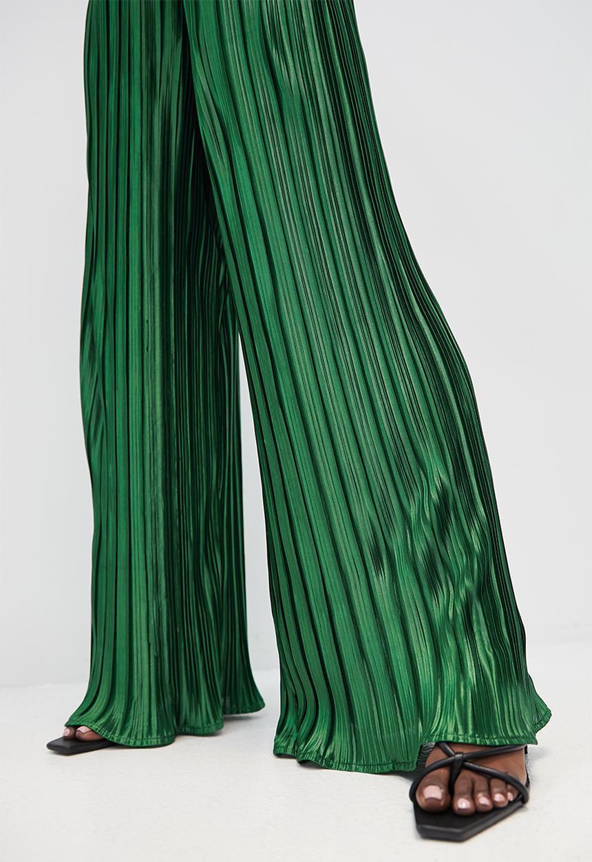 VELVET - Satin pleated palazzo pants - green