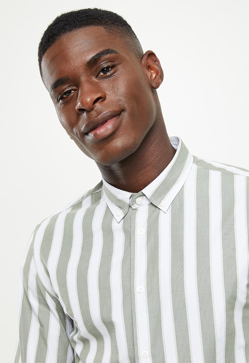 MANGO - Shirt essential - green & white