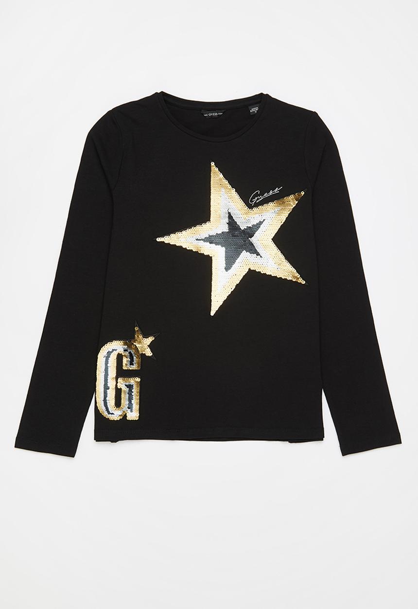 GUESS - Kids long sleeve T-shirt w/reversible sequin - black