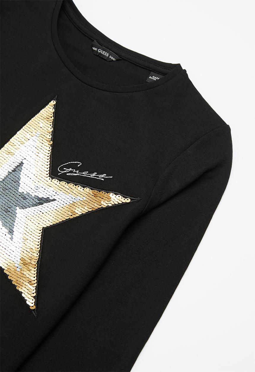 GUESS - Kids long sleeve T-shirt w/reversible sequin - black