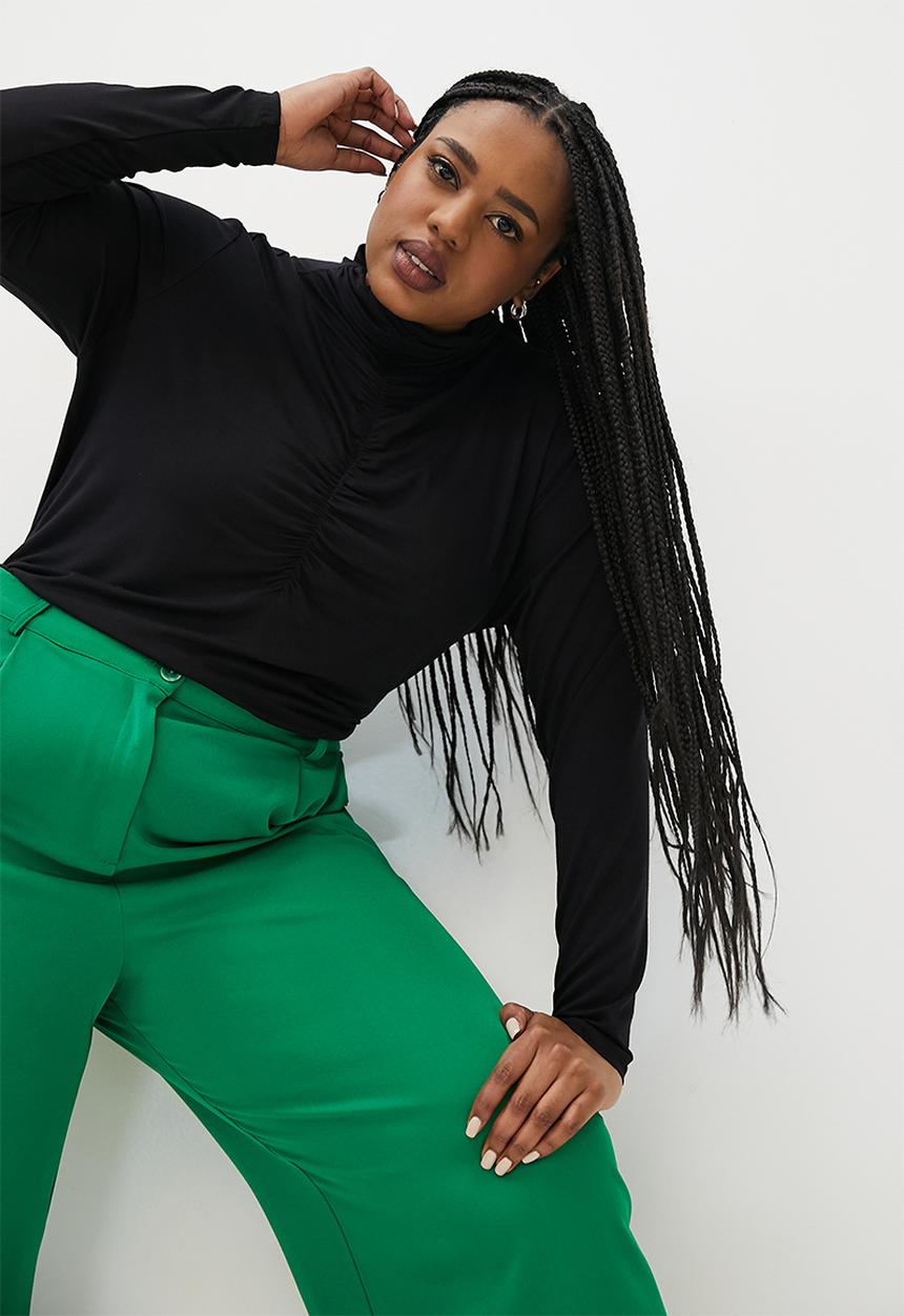 Superbalist - Ruched poloneck top - black