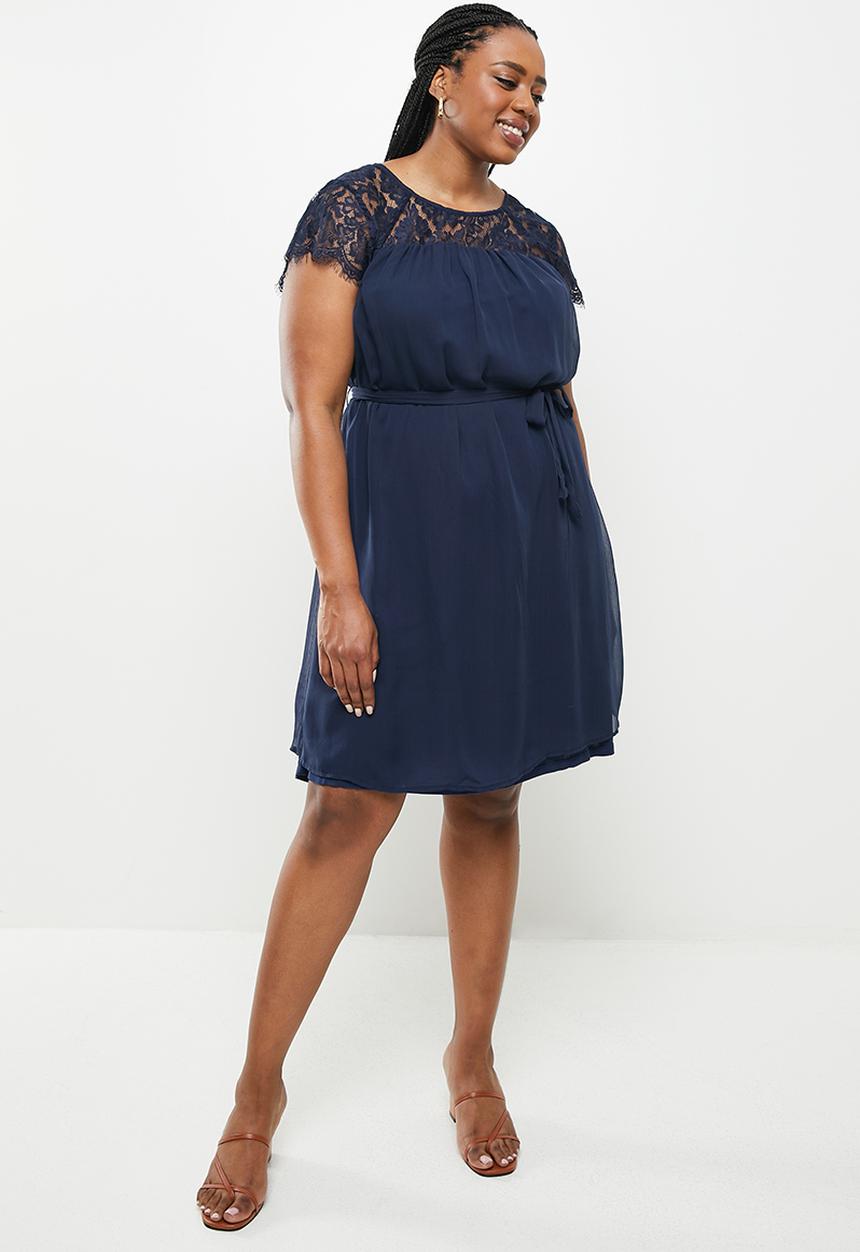 Vero Moda - Plus Carolina short sleeve dress - navy 