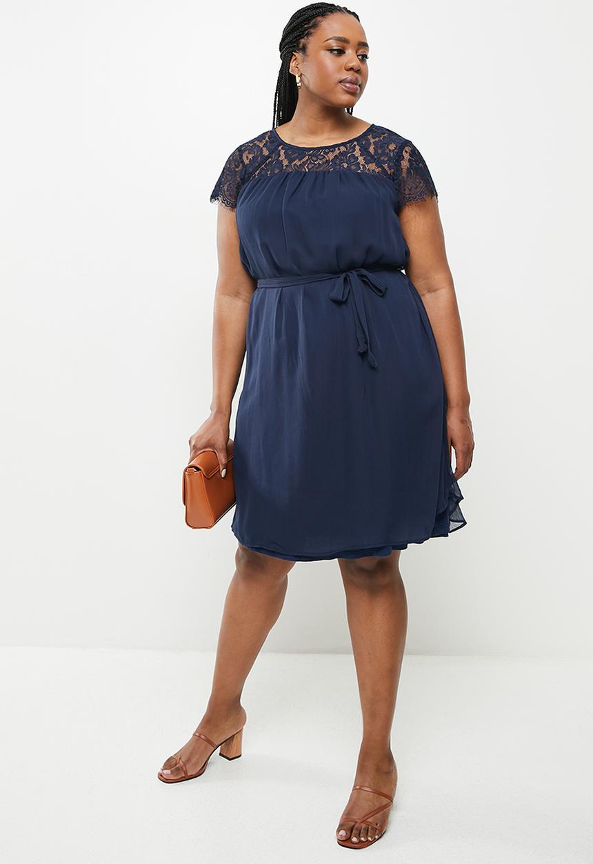 Vero Moda - Plus Carolina short sleeve dress - navy 