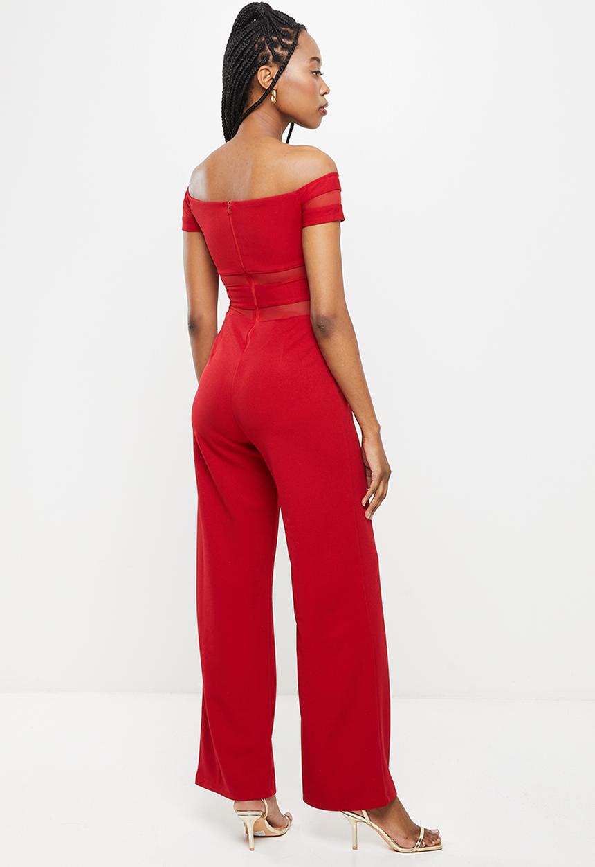 SISSY BOY - Bardot jumpsuit with mesh insets - red