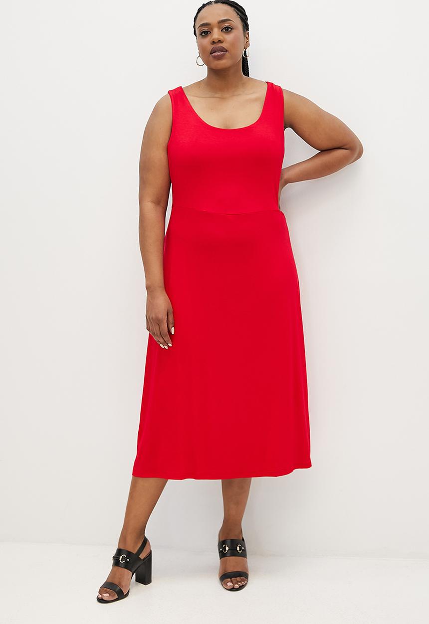 edit Plus - Fit and flare midi tank dress - red