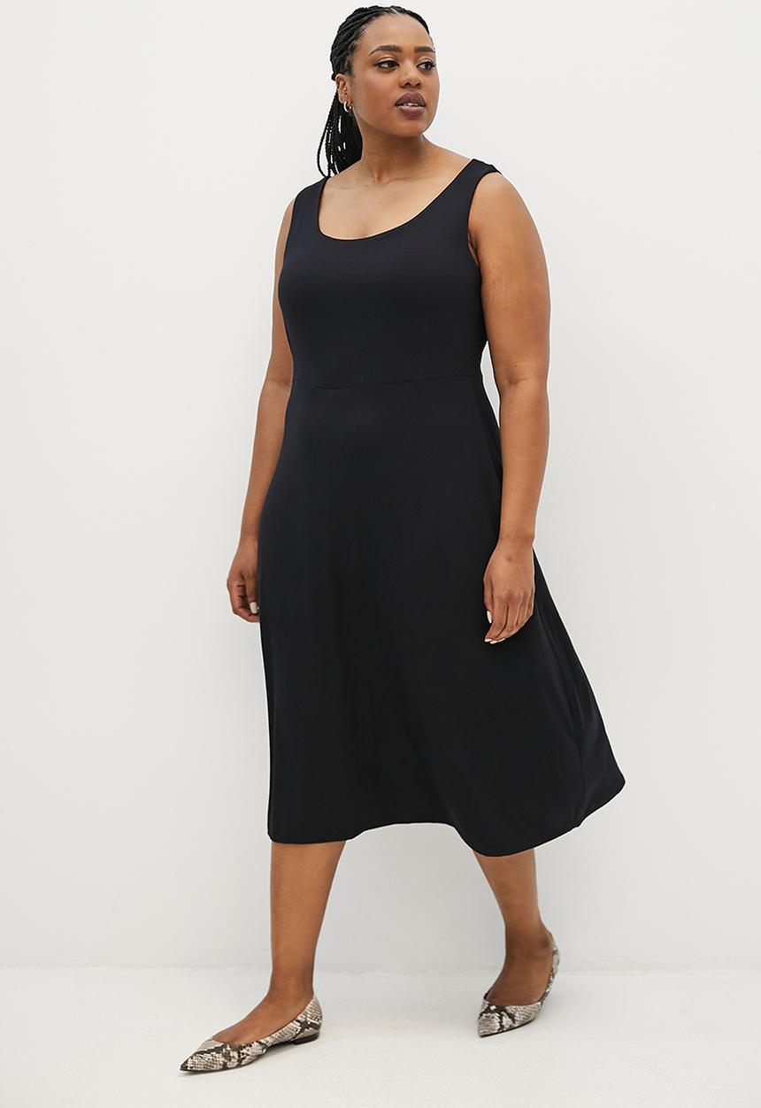 edit Plus - Fit and flare midi tank dress - black