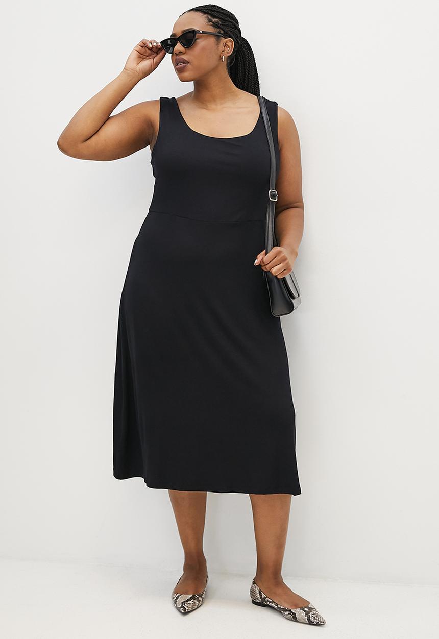 edit Plus - Fit and flare midi tank dress - black