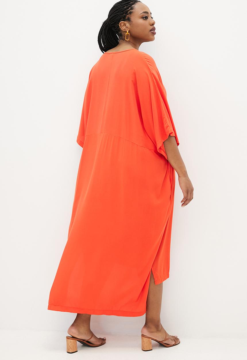 edit Plus - V-neck step hem maxi - tangerine