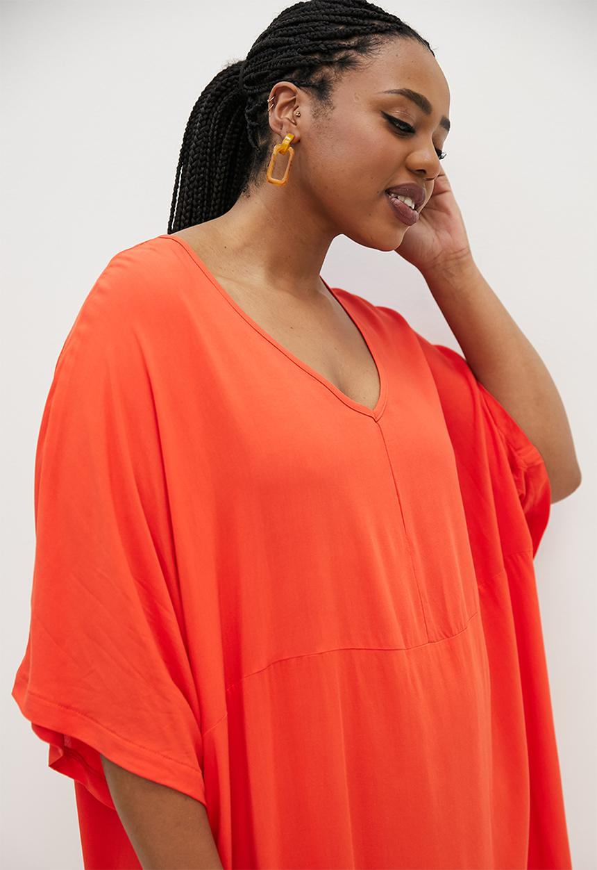 edit Plus - V-neck step hem maxi - tangerine